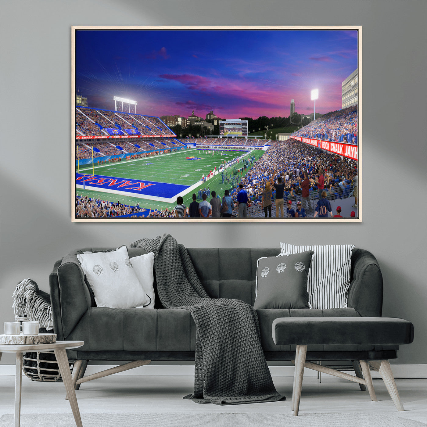 MGV-FC-36X24 - University of Kansas Jayhawks Football Team Print Canvas- Lawrence Kansas Memorial Stadium Wall Art