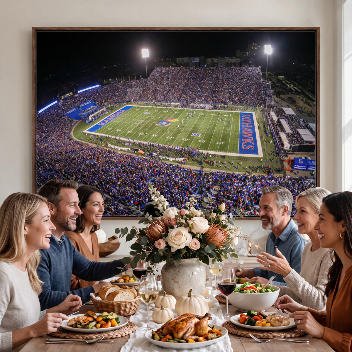69760-MGV-CV-36X24 - University of Kansas Jayhawks Football Team Print - Lawrence Kansas Memorial Stadium Wall Art Canvas