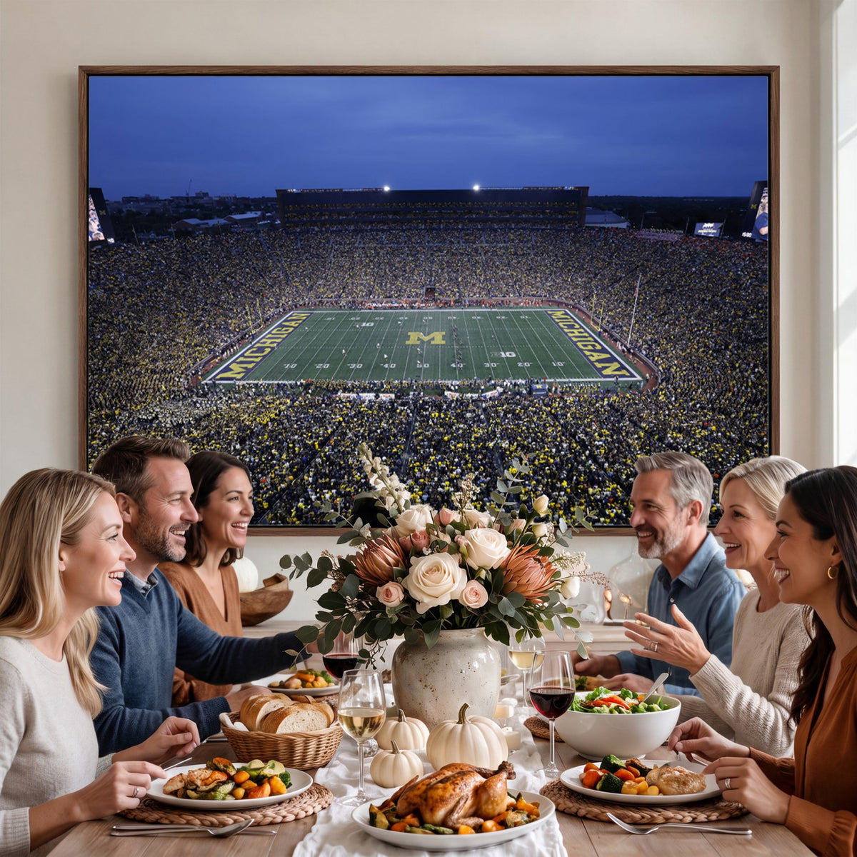 34202-MGV-CV-36X24 - University of Michigan Wolverines Football Team Print - Ann Arbor Michigan Stadium Wall Art Canvas
