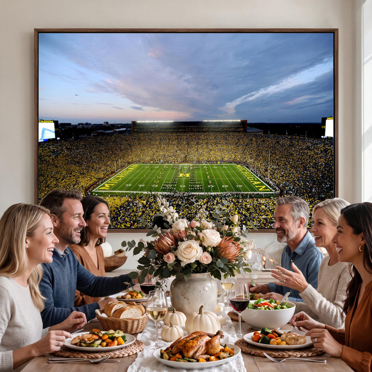 82641-MGV-CV-36X24 - Michigan Stadium Wall Art Canvas Print – Framed Football Field Scene with Marching Band Artwork for Home, Office