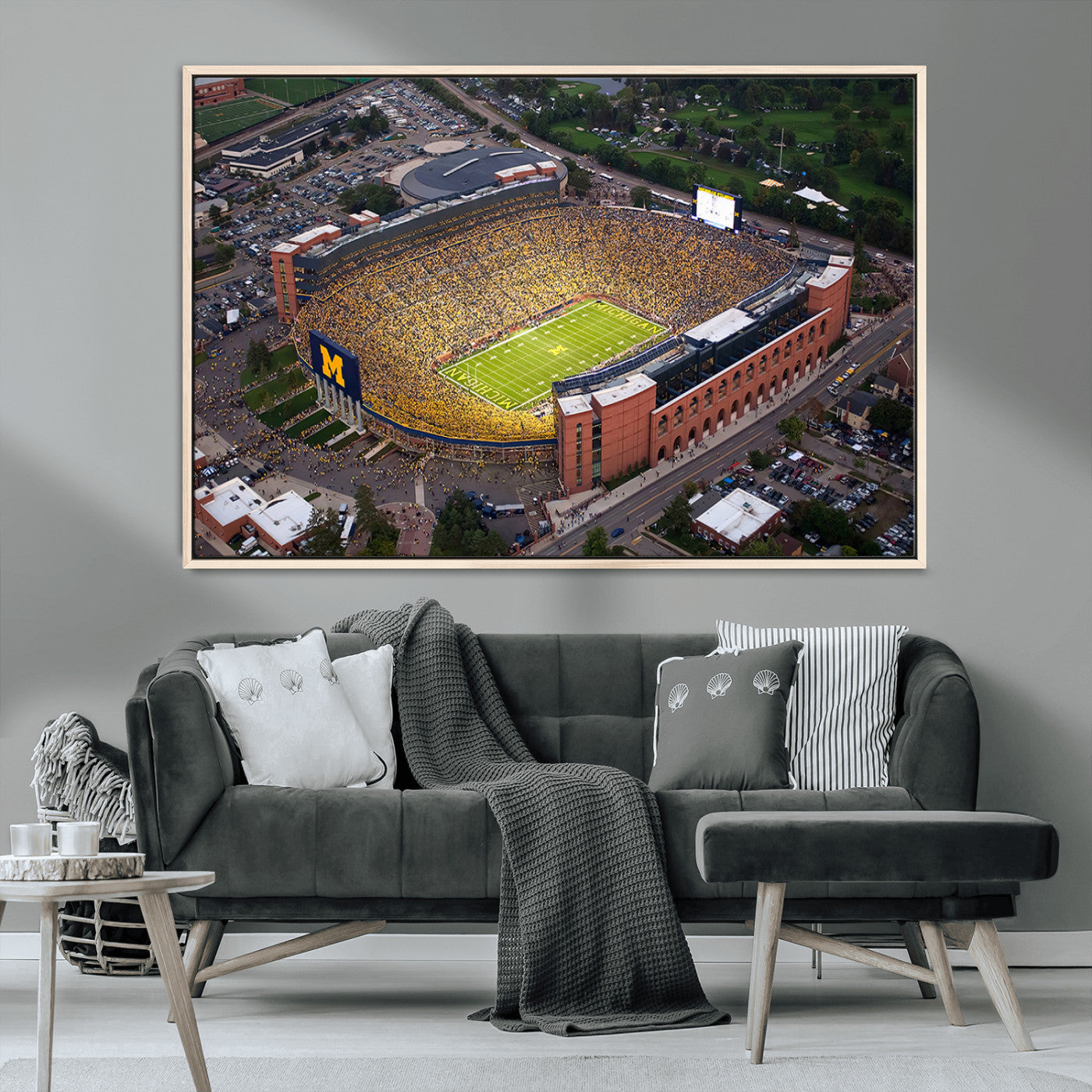 MGV-FC-36X24 - University of Michigan Wolverines Football Team Print - Ann Arbor Michigan Stadium Wall Art Canvas