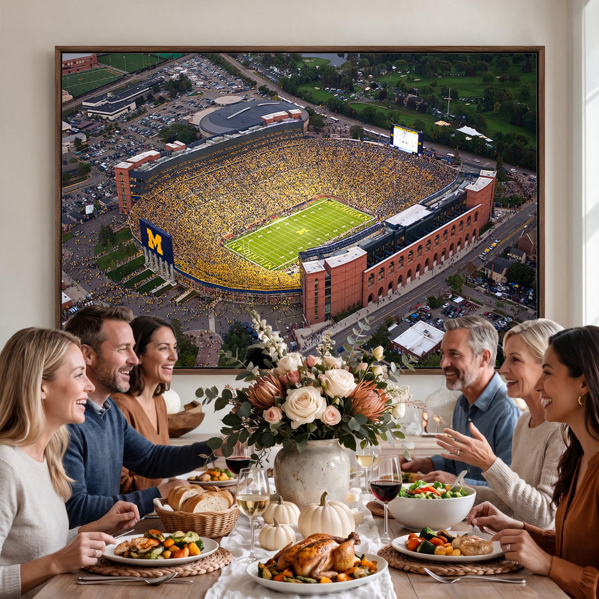 95248-MGV-CV-36X24 - University of Michigan Wolverines Football Team Print - Ann Arbor Michigan Stadium Wall Art Canvas