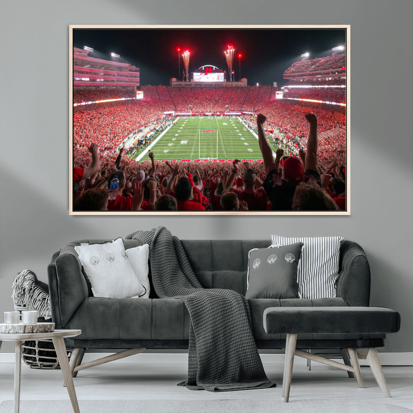 MGV-FC-36X24 - University of Nebraska Cornhuskers Football Team Print - Lincoln Memorial Stadium Wall Art Canvas