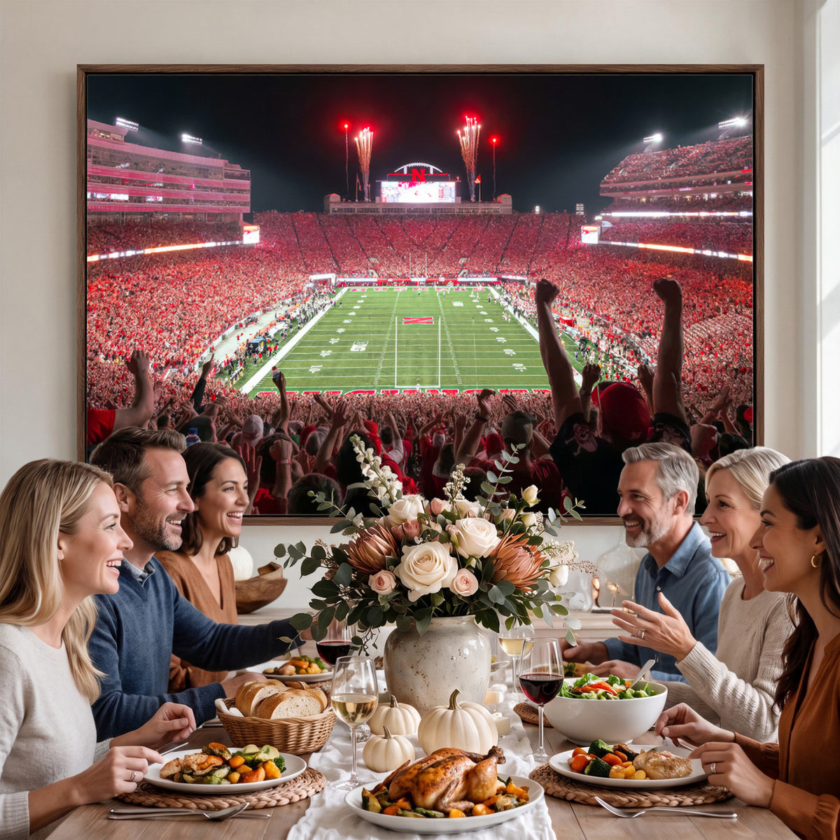 43351-MGV-CV-36X24 - University of Nebraska Cornhuskers Football Team Print - Lincoln Memorial Stadium Wall Art Canvas