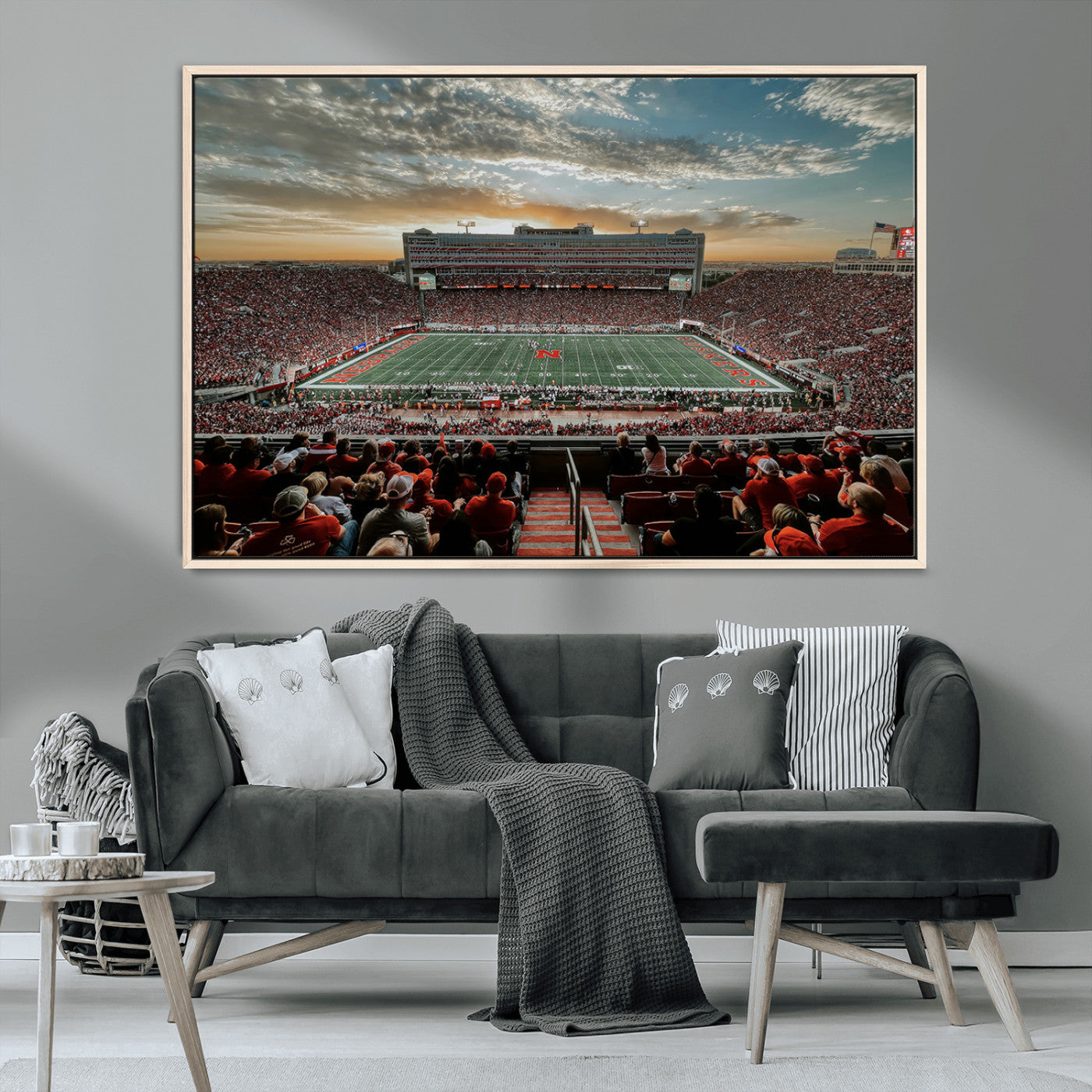 MGV-FC-36X24 - University of Nebraska Cornhuskers Football Team Print - Lincoln Memorial Stadium Art Canvas Print