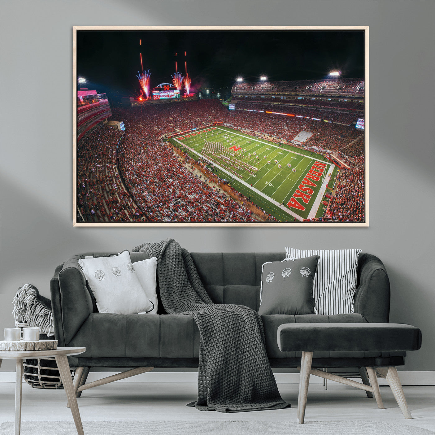 MGV-FC-36X24 - University of Nebraska Cornhuskers Football Team Print - Lincoln Memorial Stadium Wall Art Canvas