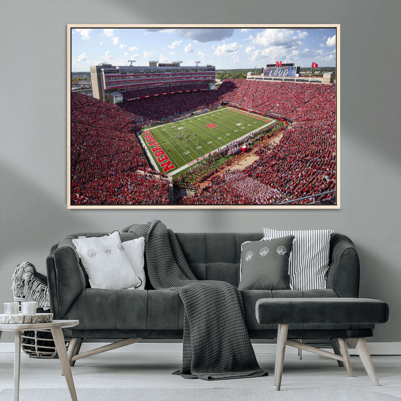 MGV-FC-36X24 - University of Nebraska Cornhuskers Football Team Print - Lincoln Memorial Stadium Wall Art Canvas