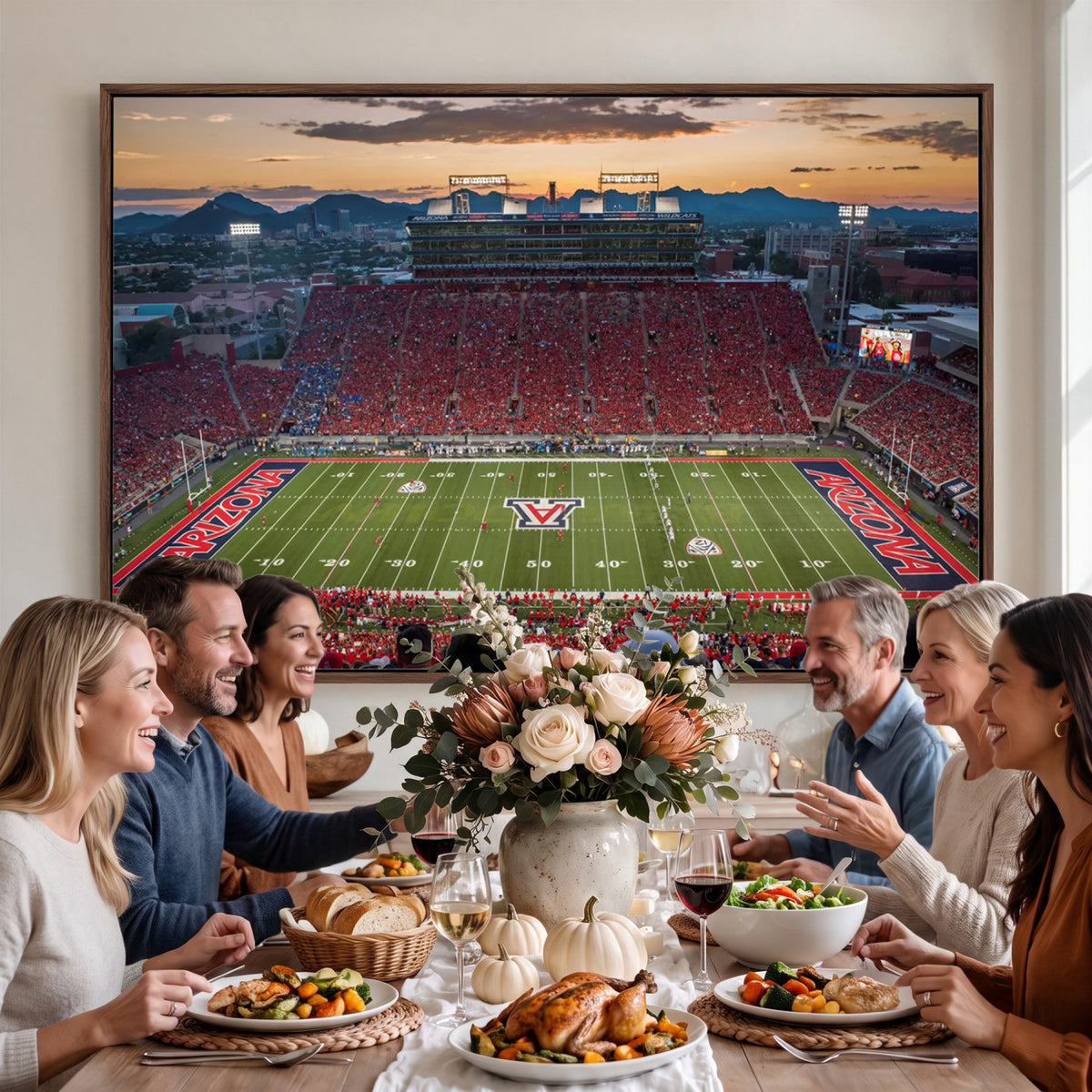 99722-MGV-CV-36X24 - Framed Arizona Wildcats Football Team Print - Tucson Arizona Stadium Wall Art Canvas Print