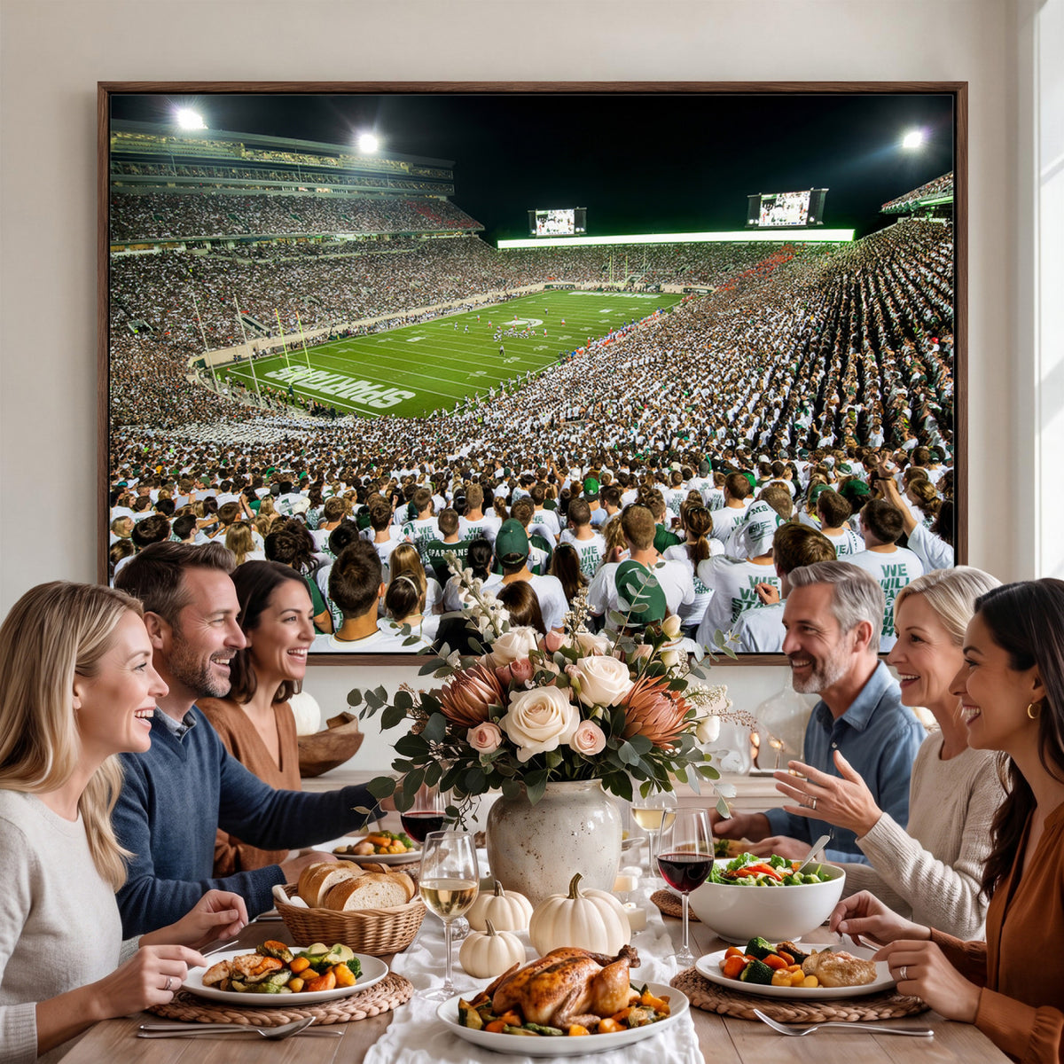 30457-PAN-FL-20X10 - Michigan State Spartans Football Canvas Print - East Lansing Spartan Stadium Wall Art Canvas Print
