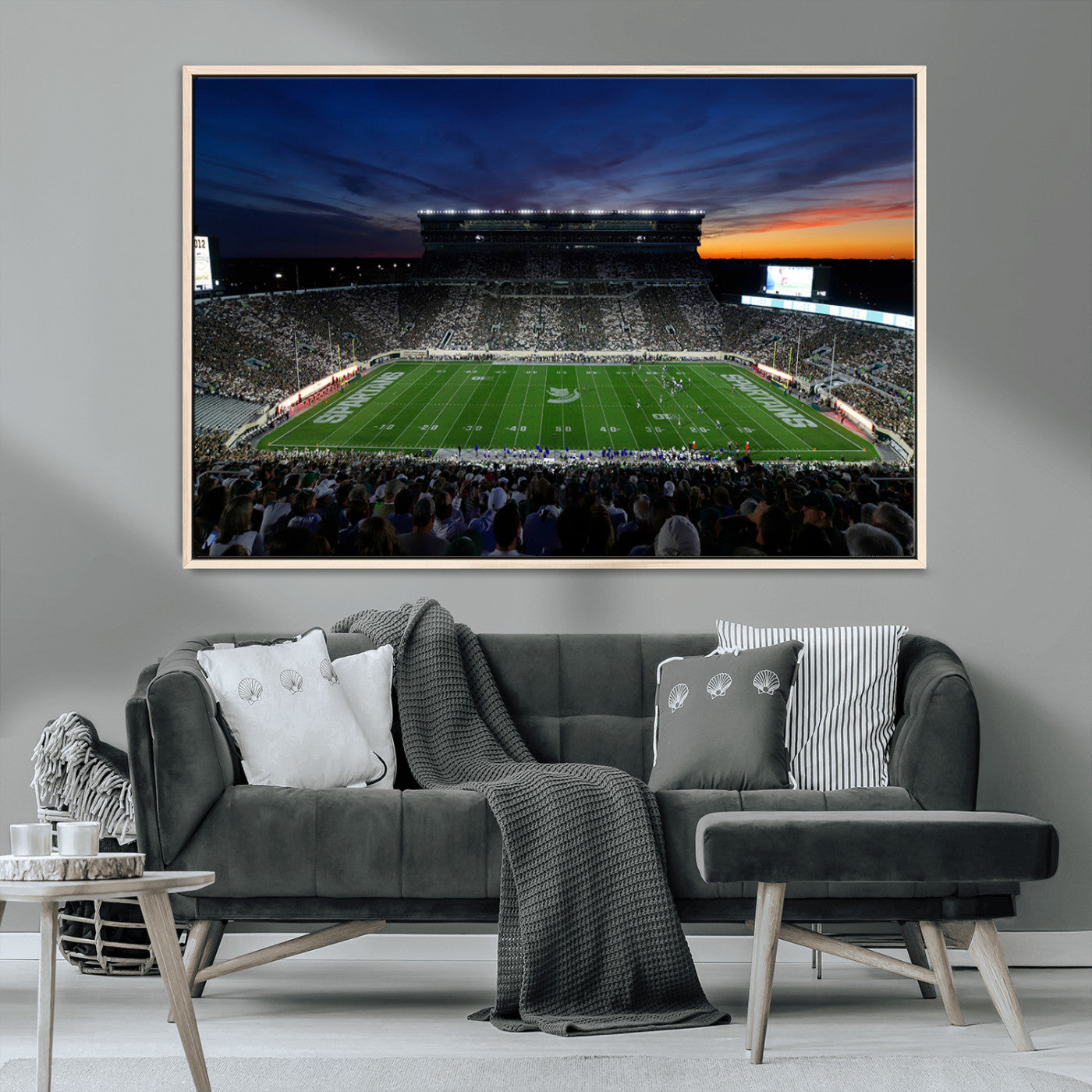 MGV-FC-36X24 - Michigan State Spartans Football Team Print - East Lansing Spartan Stadium Canvas Print