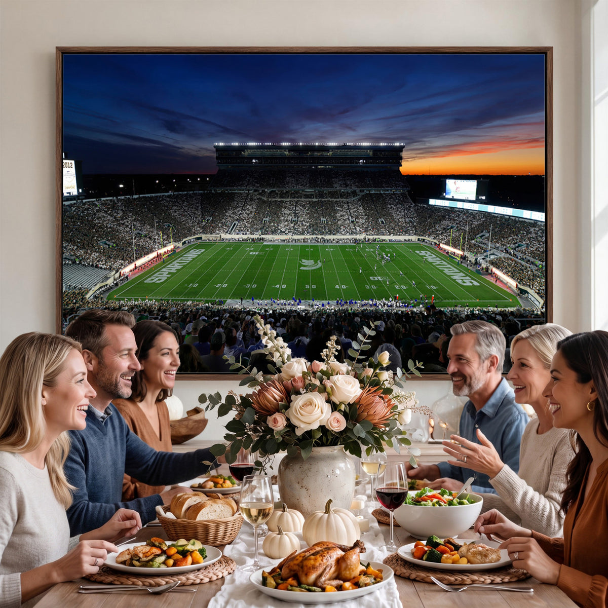 49074-PAN-FL-20X10 - Michigan State Spartans Football Team Print - East Lansing Spartan Stadium Canvas Print