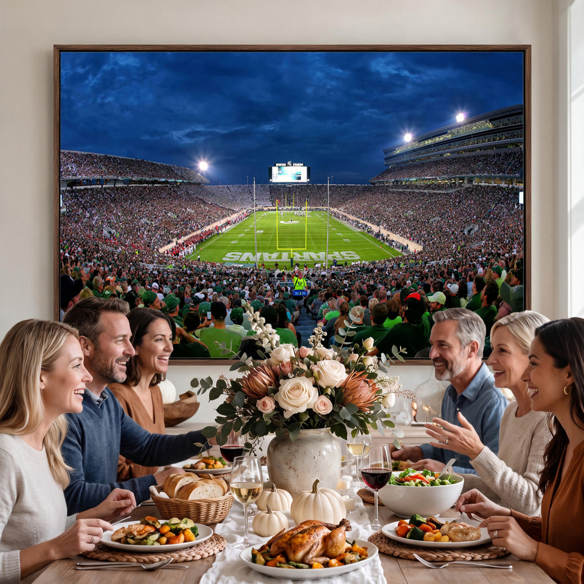 35248-PAN-FL-20X10 - Michigan State Spartans Football Team Print - East Lansing Spartan Stadium Wall Art Canvas Print