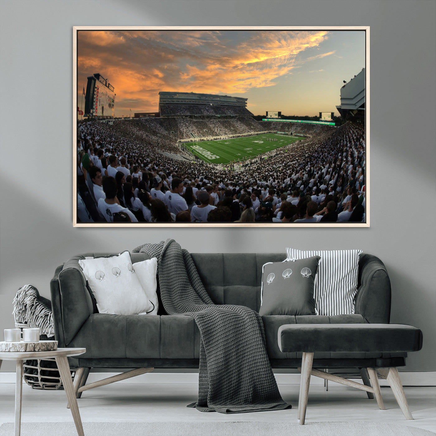 MGV-FC-36X24 - Michigan State Spartans Football Team Print - East Lansing Spartan Stadium Wall Art Canvas Print