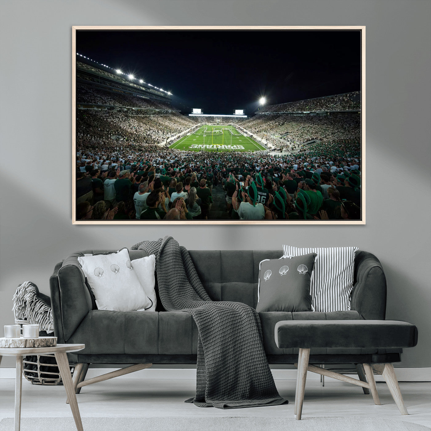 MGV-FC-36X24 - Framed Michigan State Spartans Football Team Print - East Lansing Spartan Stadium Wall Art Canvas