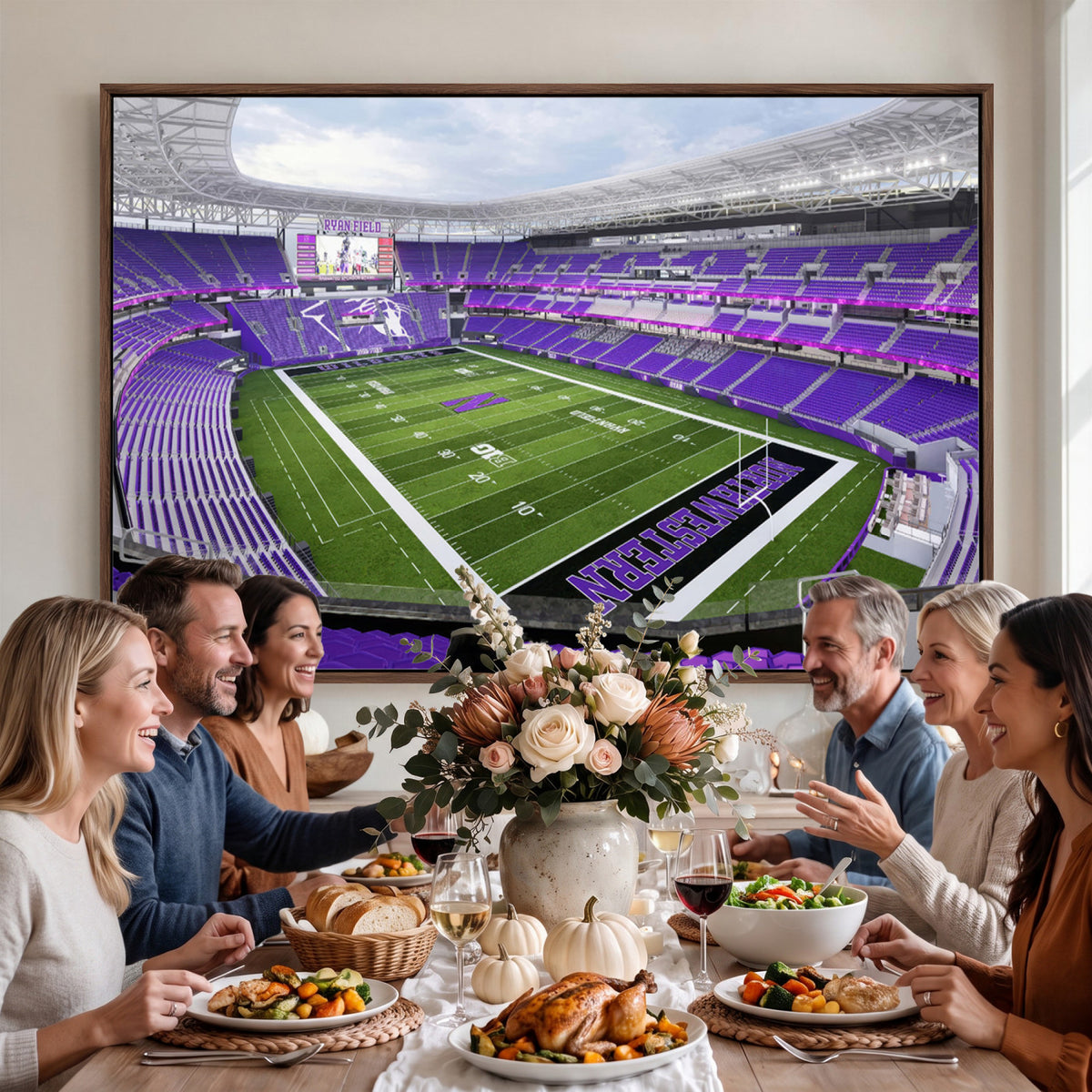 49190-MGV-CV-36X24 - Northwestern University Wildcats Football Team Print - Evanston Ryan Field Wall Art Canvas Print