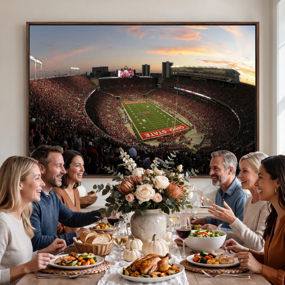 28825-PAN-FL-20X10 - Ohio State University Buckeyes Football Team Print - Columbus Ohio Stadium Wall Art Canvas Print