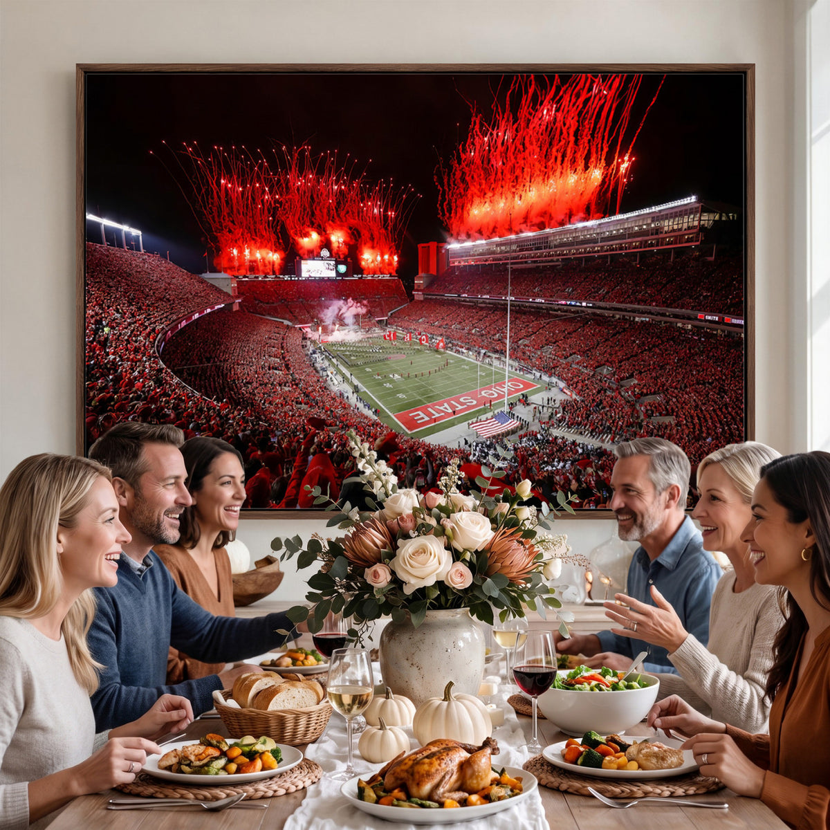 56909-PAN-FL-20X10 - Ohio State University Buckeyes Football Team Print - Columbus Ohio Stadium Wall Art Canvas Print