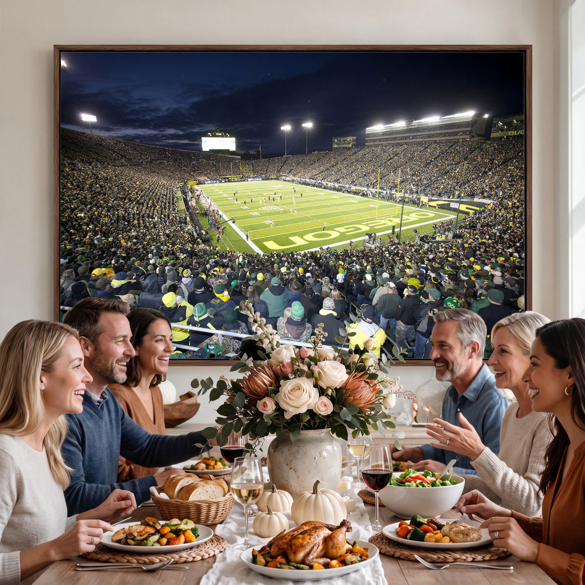 48756-PAN-FL-20X10 - University of Oregon Ducks Football Team Print - Eugene Autzen Stadium Wall Art Canvas Print