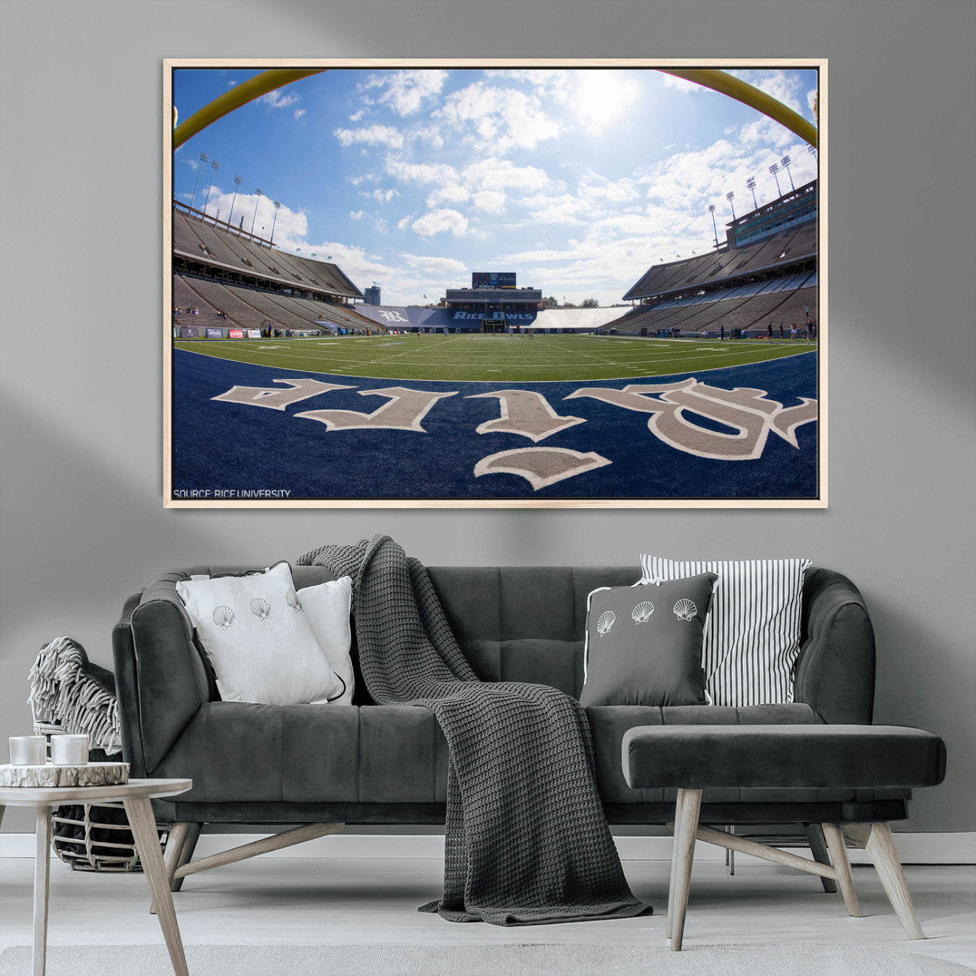 MGV-FC-36X24 - Rice University Owls Football Team Print - Houston Rice Stadium Wall Art Canvas Print