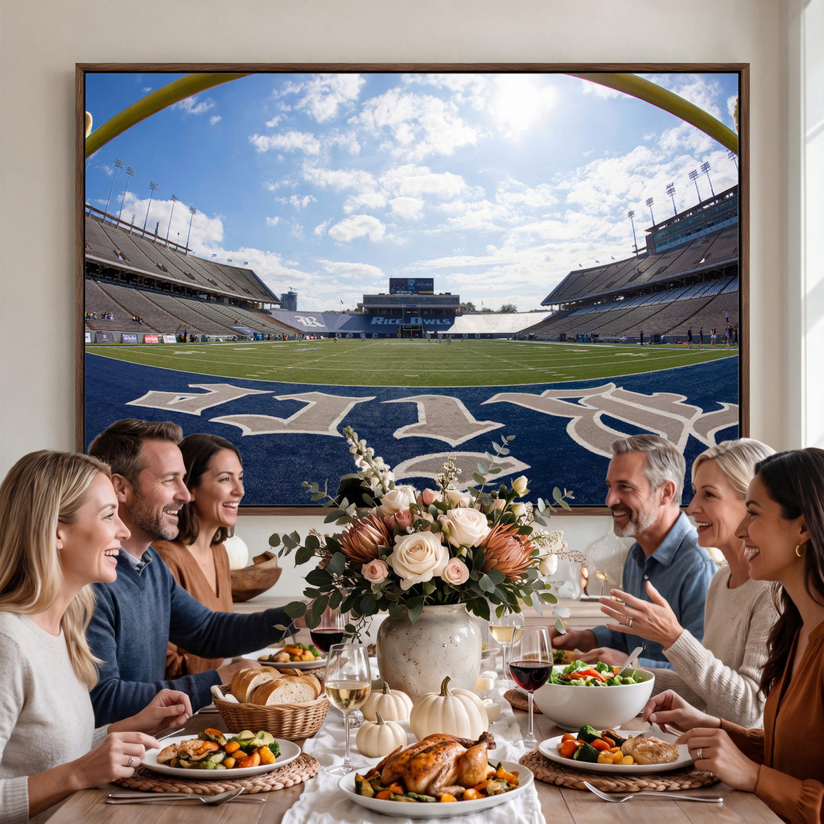 50267-MGV-CV-36X24 - Rice University Owls Football Team Print, Houston Rice Stadium, Framed and Ready to Hang