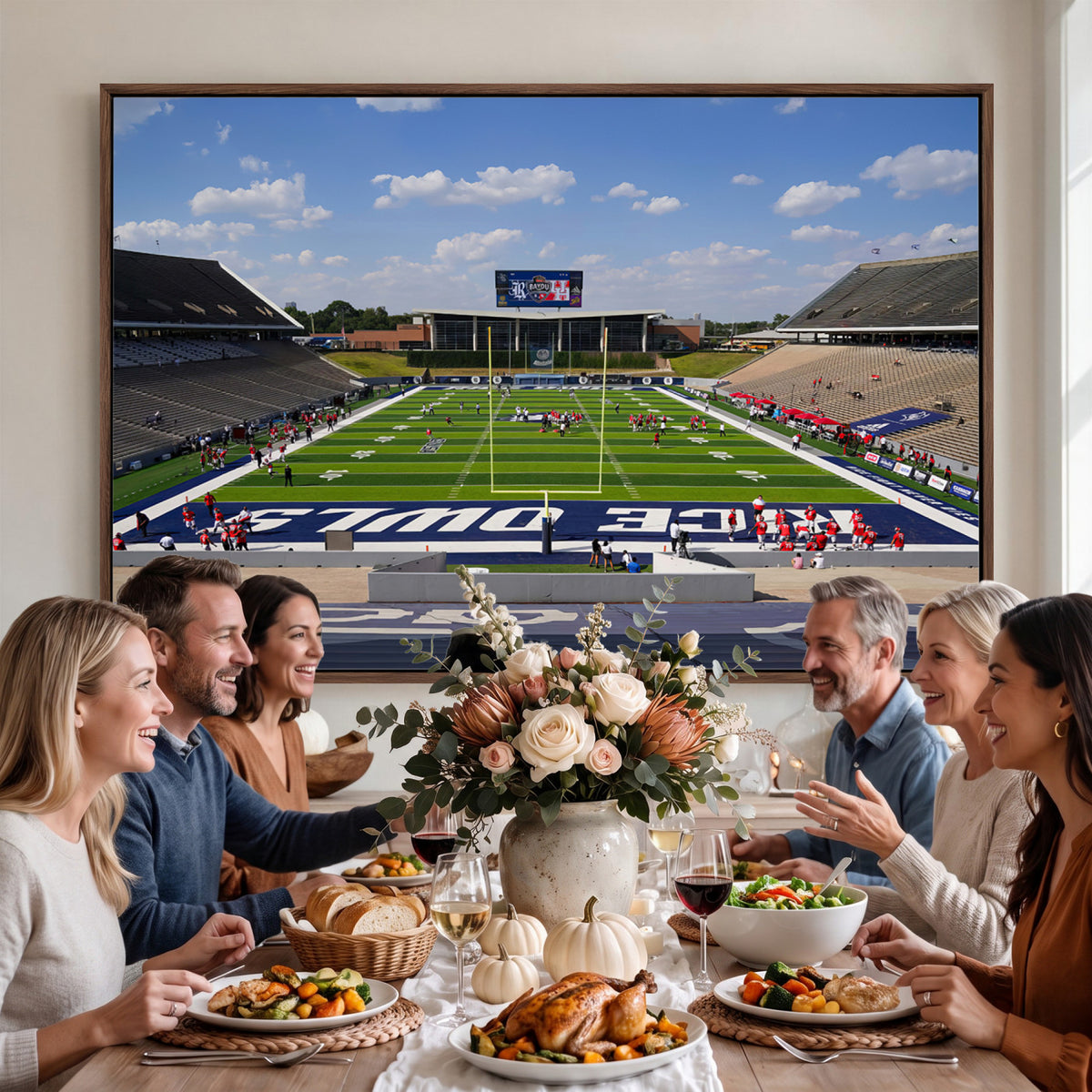 92248-MGV-CV-36X24 - Rice University Owls Football Team Print, Houston Rice Stadium