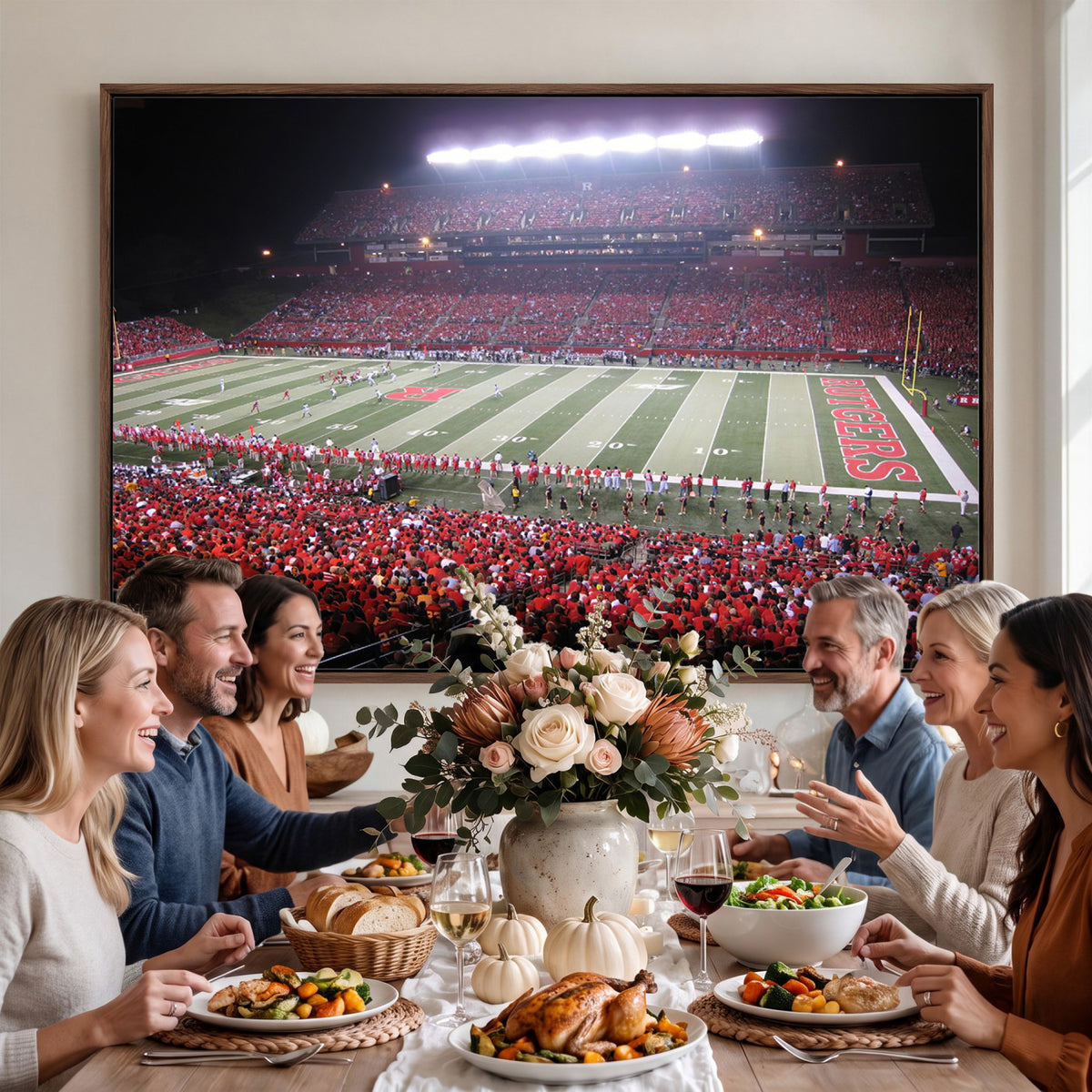 53225-PAN-FL-20X10 - Rutgers University Scarlet Knights Football Team Print - Piscataway SHI Stadium Wall Art Canvas