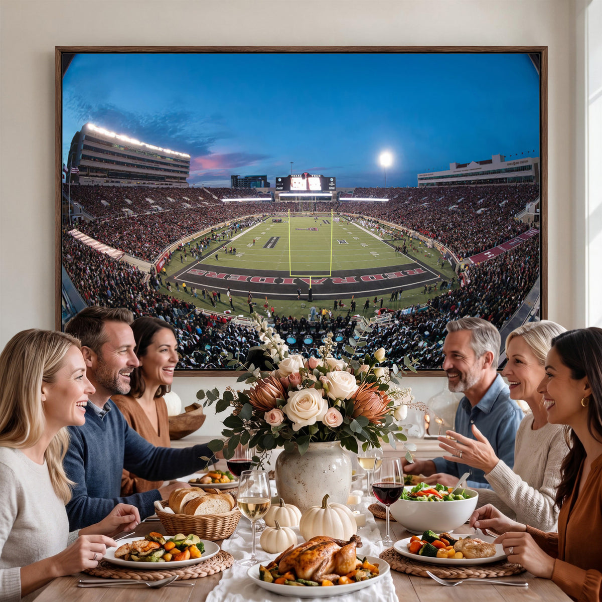 60763-PAN-FL-20X10 - Texas Tech Red Raiders Canvas, Framed Football Team Print - Lubbock Jones AT&T Stadium Wall Art