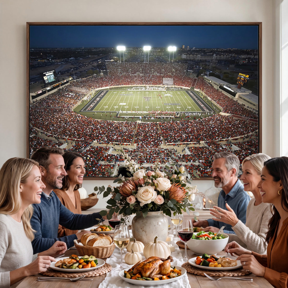 55763-MGV-CV-36X24 - Texas Tech Red Raiders Football Team Print, Lubbock Jones AT&T Stadium, Framed and Ready to Hang