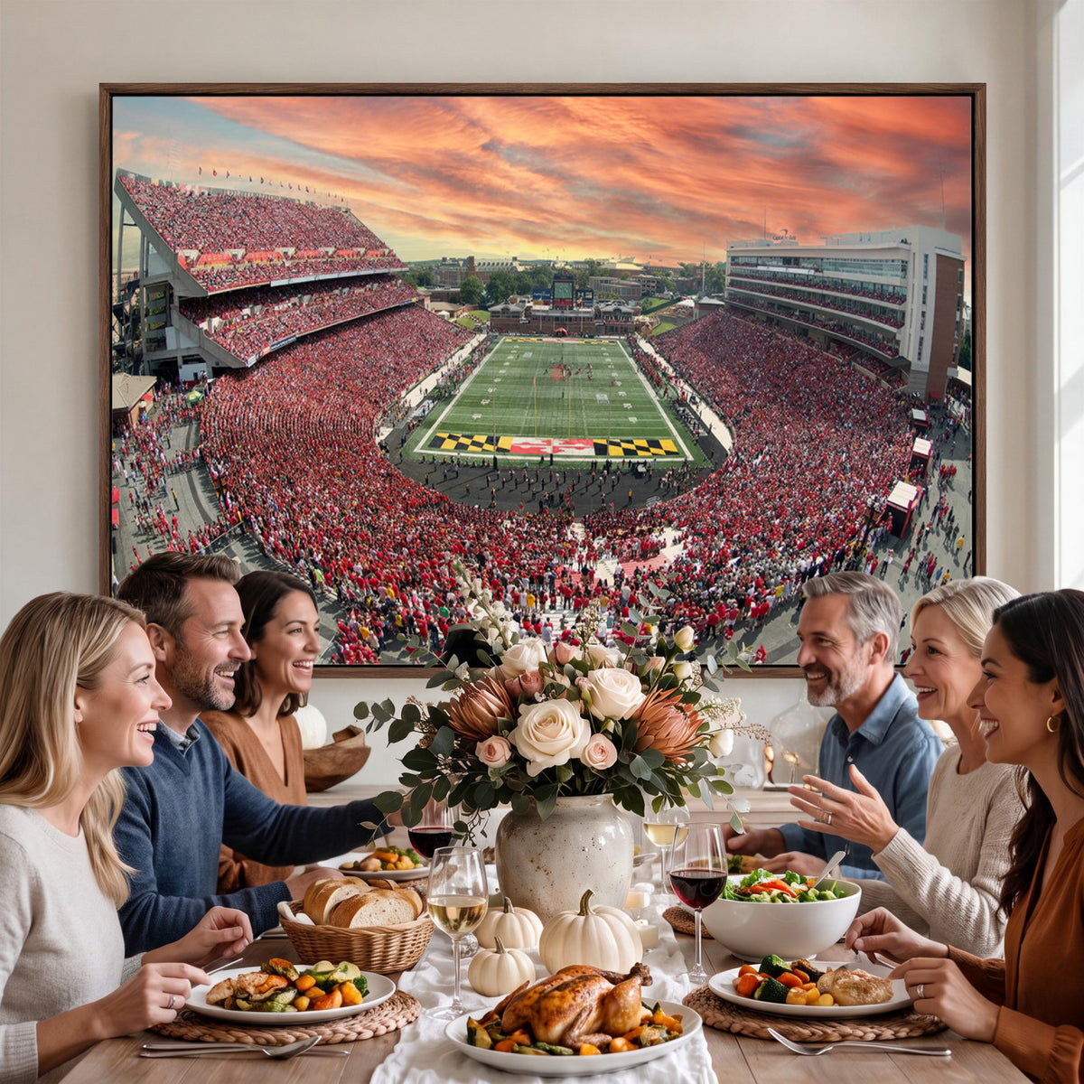 24140-PAN-FL-20X10 - University of Maryland Terrapins Football Team Print - College Park SECU Stadium Wall Art Canvas