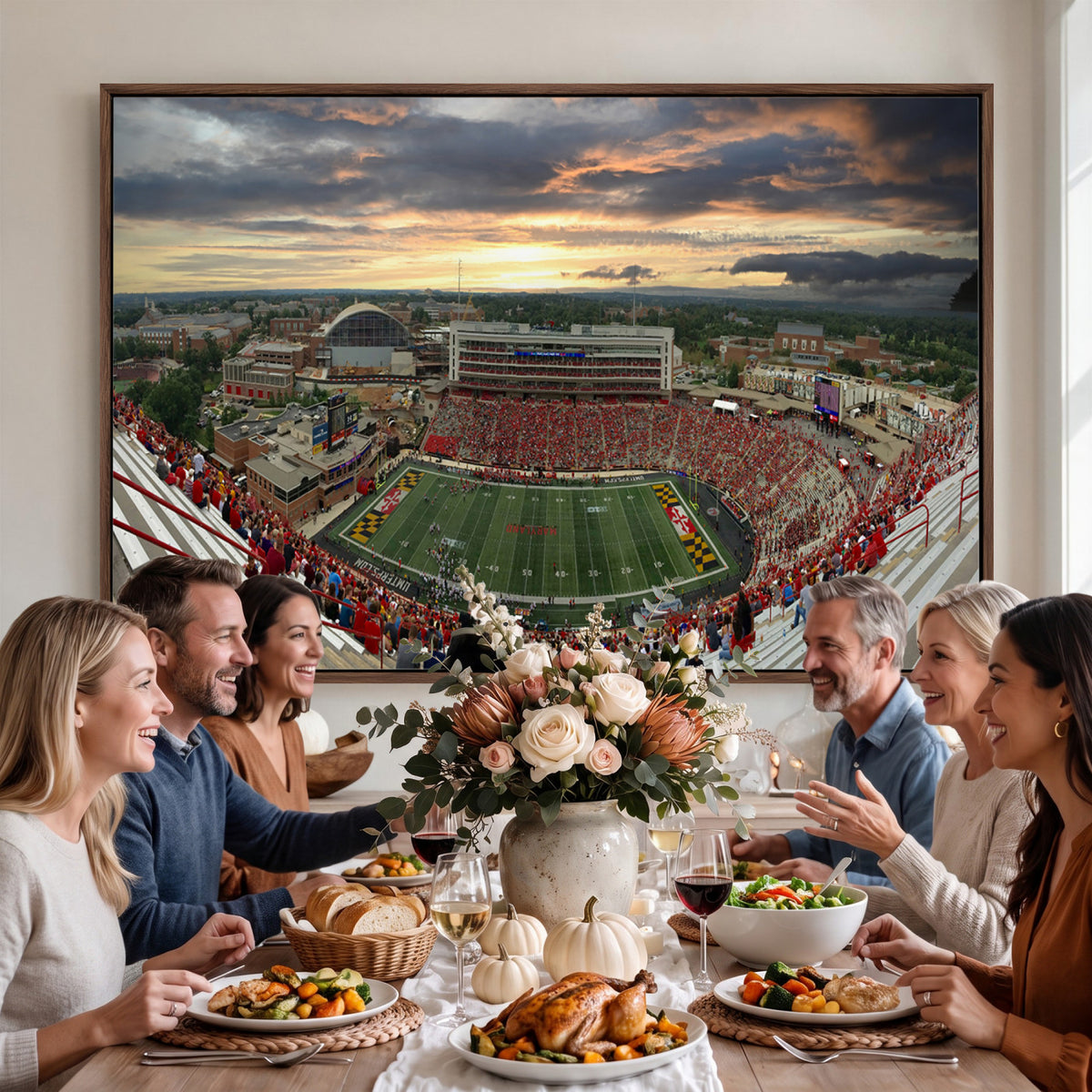 29993-PAN-FL-20X10 - University of Maryland Terrapins Football Team Print - College Park SECU Stadium Wall Art Canvas