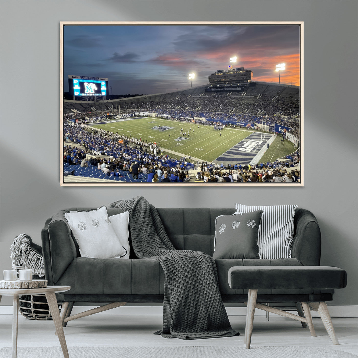 MGV-FC-36X24 - Memphis Tigers Football Team Print - Memphis Simmons Bank Liberty Stadium Wall Art Canvas Print