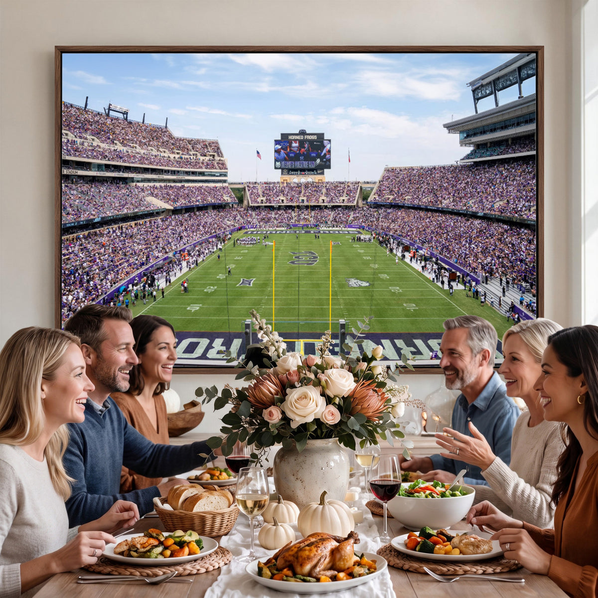 27650-PAN-FL-20X10 - TCU Horned Frogs Football Team Print - Fort Worth Amon G. Carter Stadium Wall Art Canvas Print