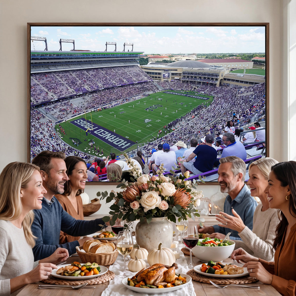 95139-MGV-CV-36X24 - The Texas Christian University TCU Horned Frogs Football Team Print, Fort Worth