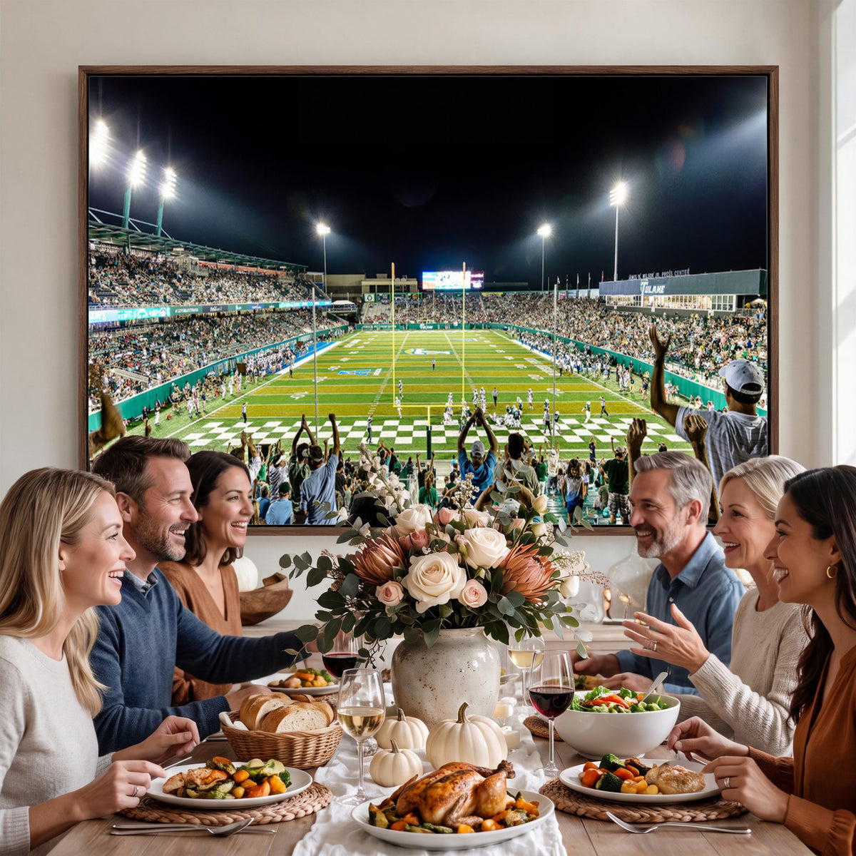 56448-MGV-CV-36X24 - The Tulane University Green Wave Football Team Print, New Orleans Yulman Stadium