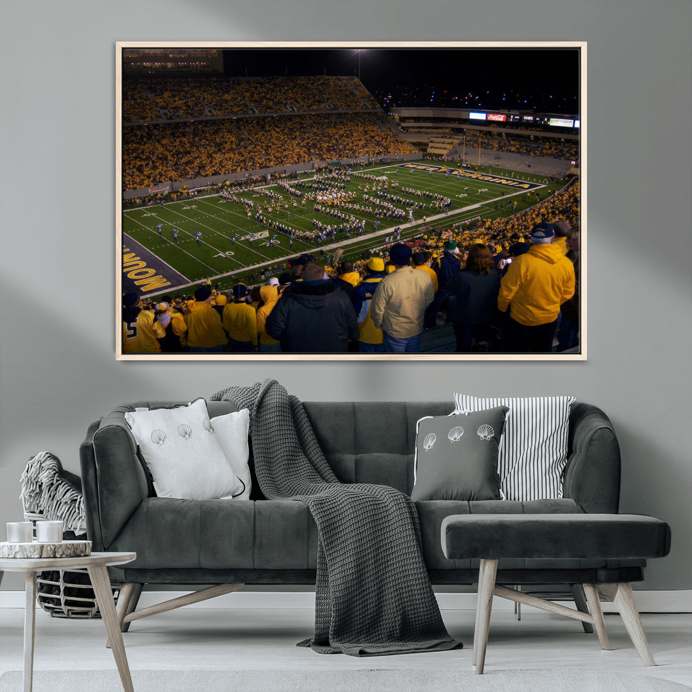 MGV-FC-36X24 - West Virginia Uni Mountaineers Football Team Print - Milan Puskar Stadium Canvas Print Wall Art,