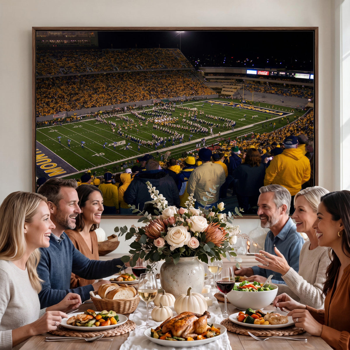 58154-MGV-CV-36X24 - West Virginia University Mountaineers Football Team Print, Milan Puskar Stadium, Morgantown