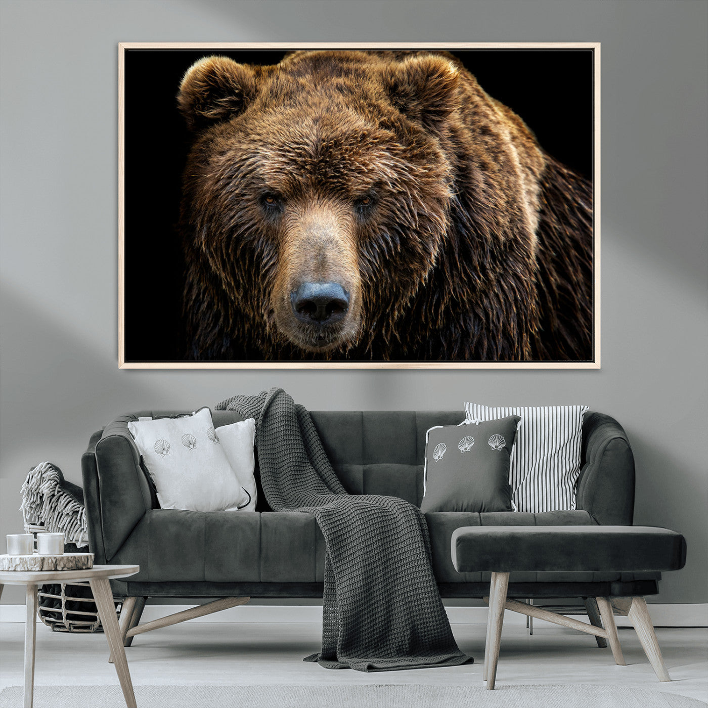 MGV-FC-36X24 - Grizzly Brown Bear Canvas Wall Art, Wildlife Animal Canvas Artwork Bear Print, Bear Wall Art Print,