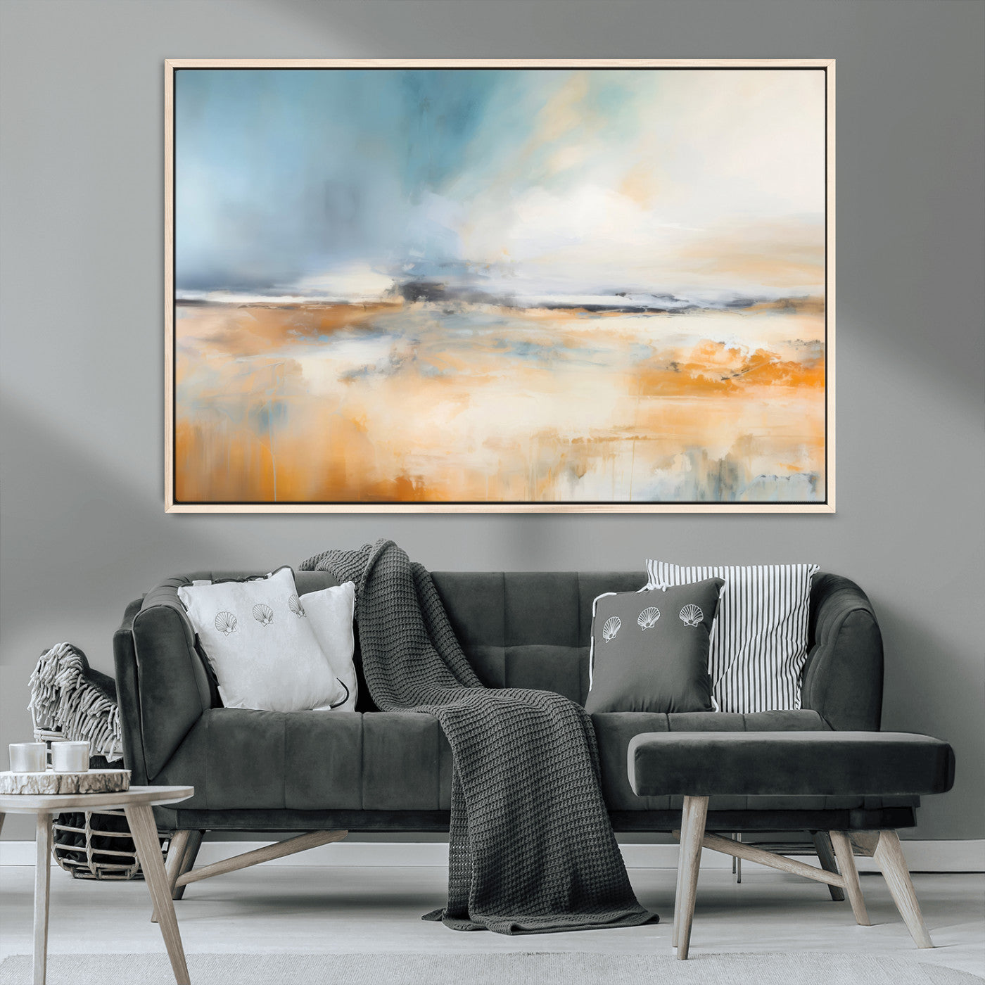 -Abstract Landscape Wall Art Canvas Print - Warm Tones of Orange and Blue, Modern Framed Art for Home