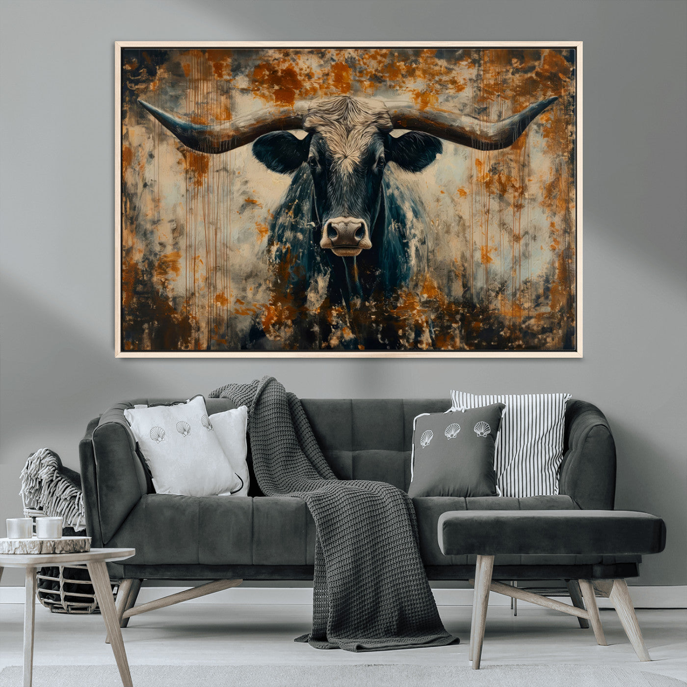 MGV-FC-36X24 - Abstract Longhorn Bull Wall Art | Rustic Western Wall Decor | Framed and Ready to Hang | Ideal for