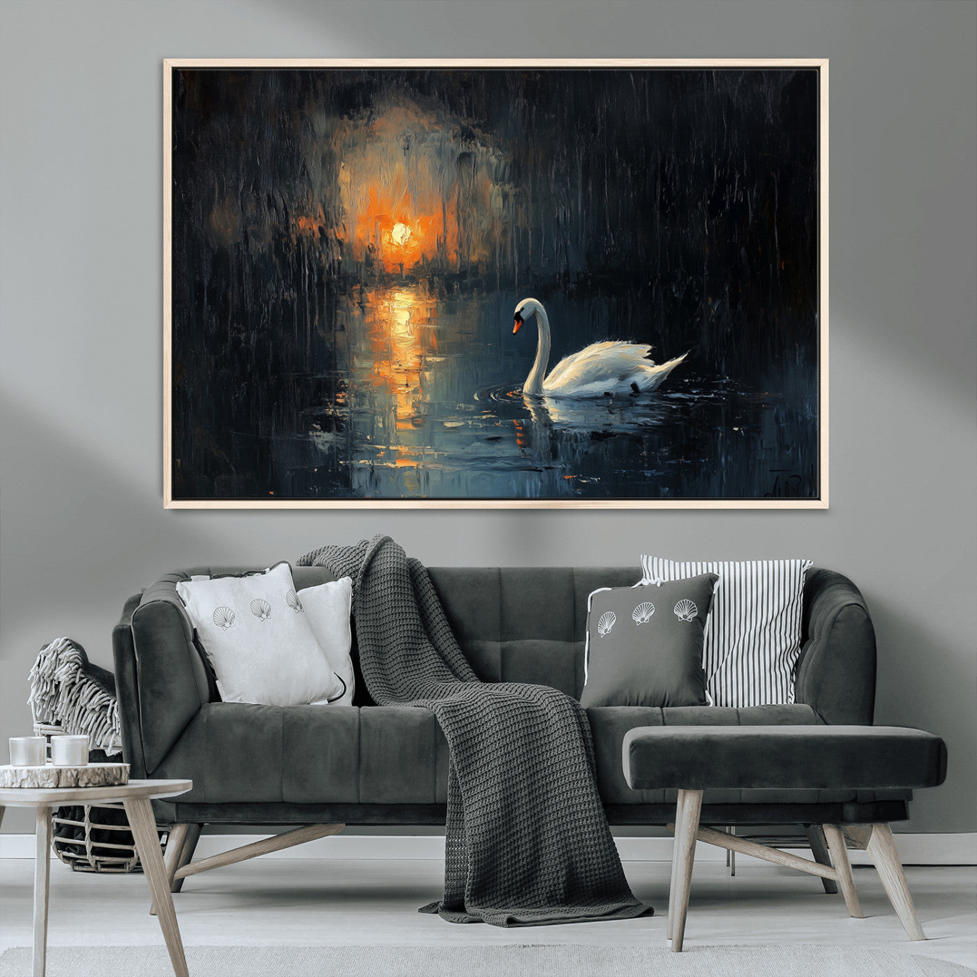 MGV-FC-36X24 - Abstract Swan on Water Wall Art Canvas Print - Elegant Nature Scene for Modern Home Decor