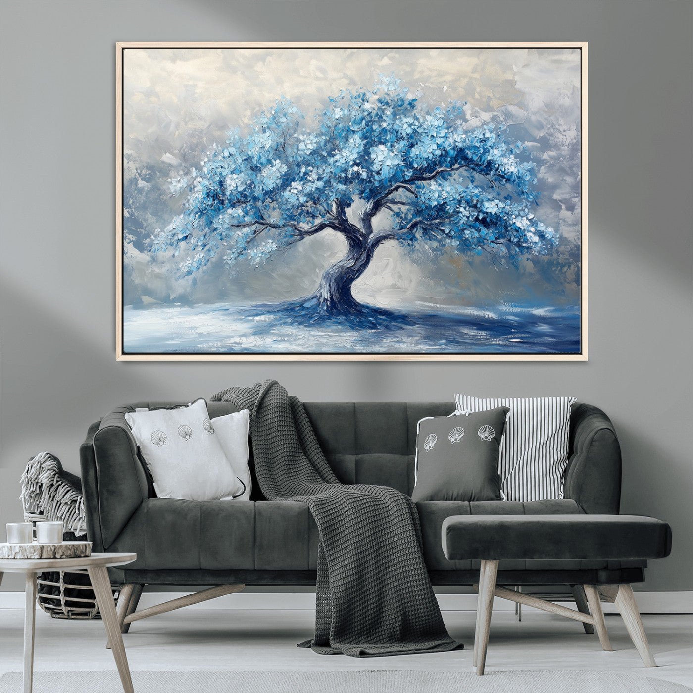 MGV-FC-36X24 - Abstract Blue Tree Art Canvas Print, Majestic Tree Wall Art Print for Farmhouse Decor