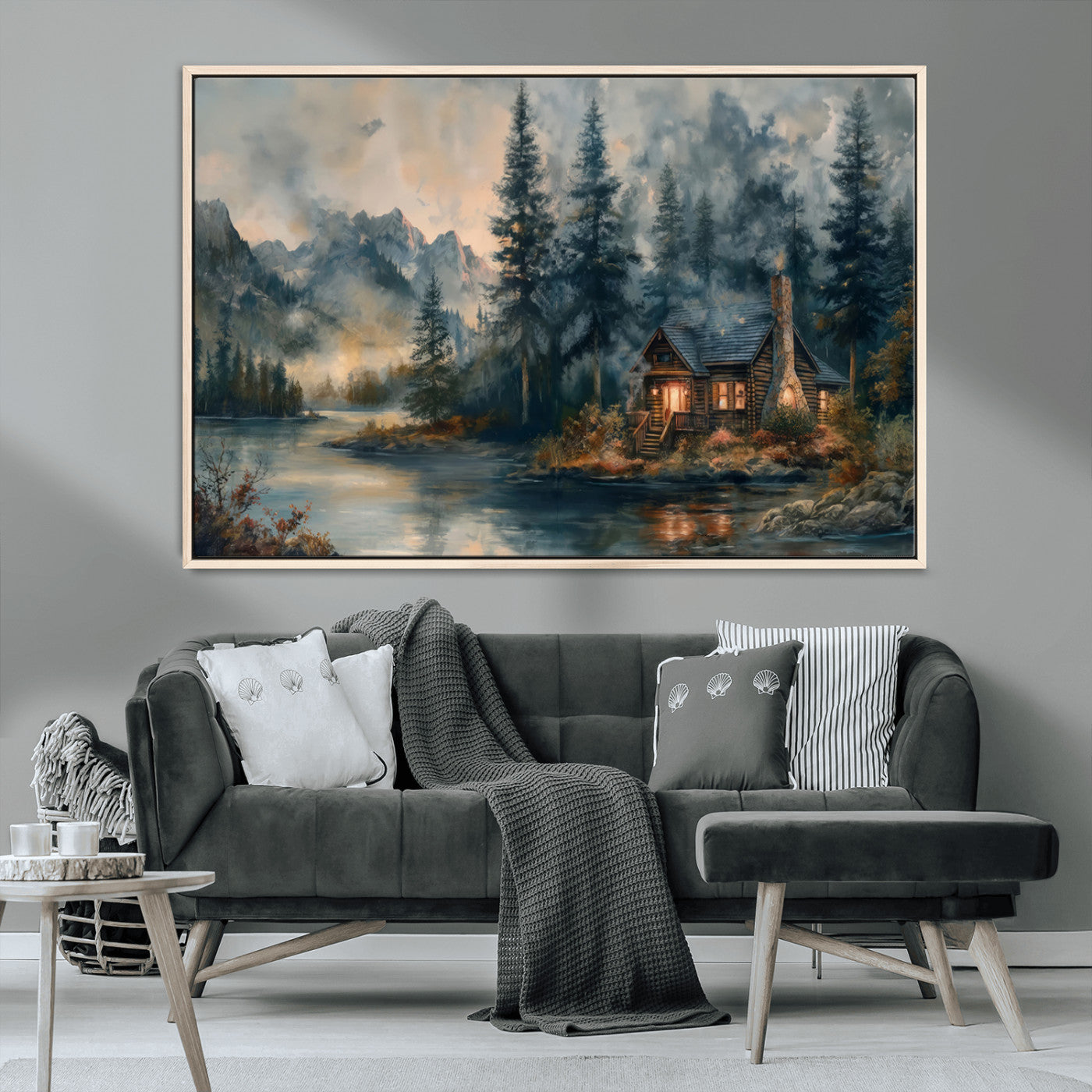 MGV-FC-36X24 - Rustic Cabin Woods Wall Art Print | Lake in a Forest Canvas Print | Cabin, Lodge, and Farmhouse