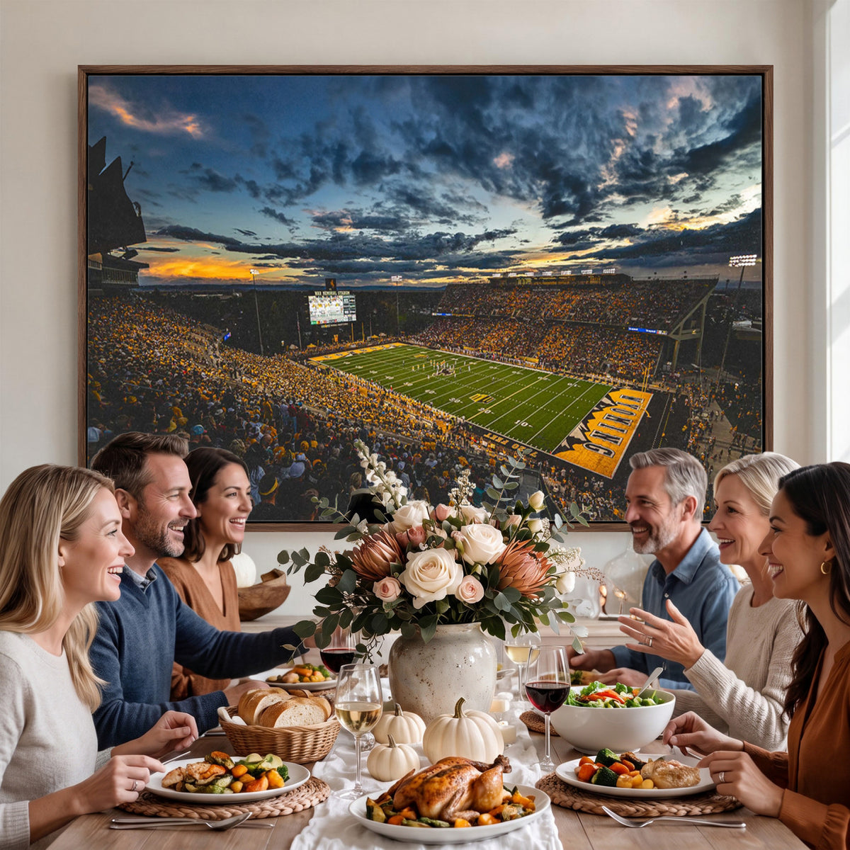 61020-MGV-CV-36X24 - University of Wyoming Cowboys Football Team Print, Laramie, Framed and Ready to Hang
