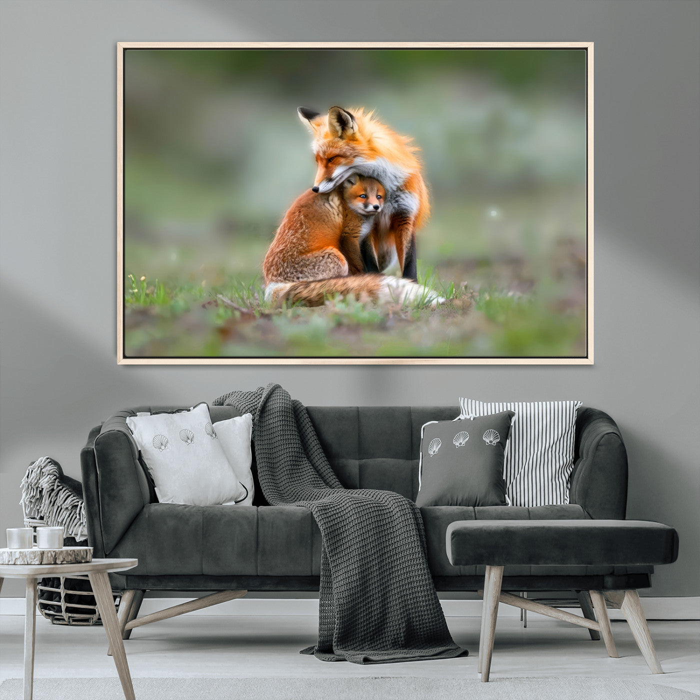 MGV-FC-36X24 - Heartwarming Fox and Baby Cub Wall Art | Ready to Hang Canvas Print of Foxes in Nature | Perfect for