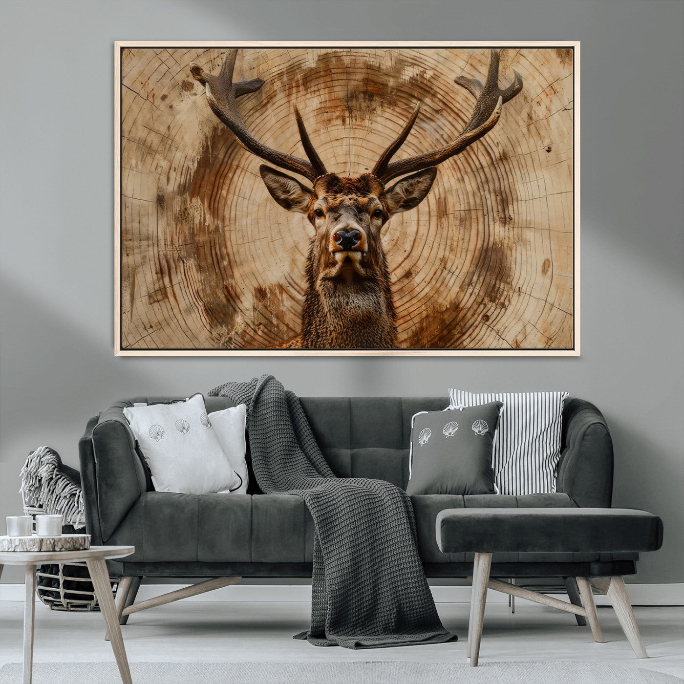 MGV-FC-36X24 - Wood Abstract Deer Wall Art | Rustic Wildlife Canvas Print | Ready to Hang Stag Head Triptych for