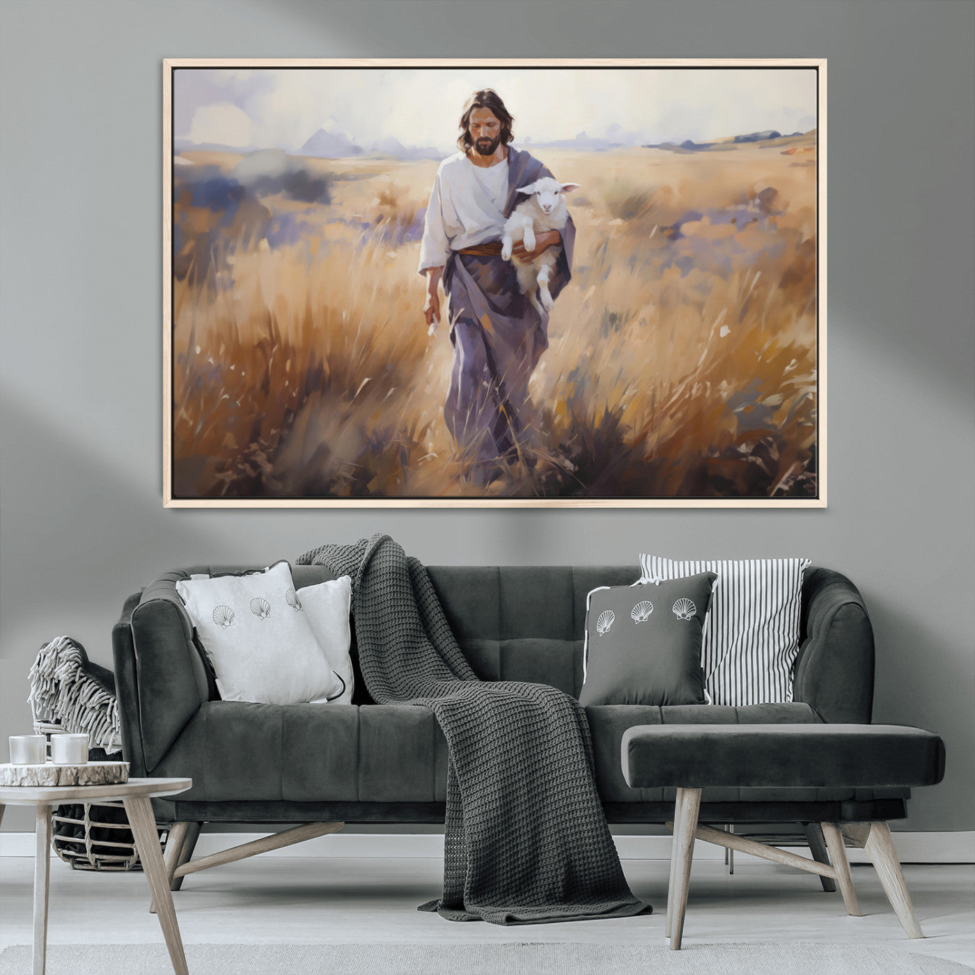 MGV-FC-36X24 - Jesus the Good Shepherd Wall Art Canvas Print - Lost Lamb Print for Prayer Room Decor
