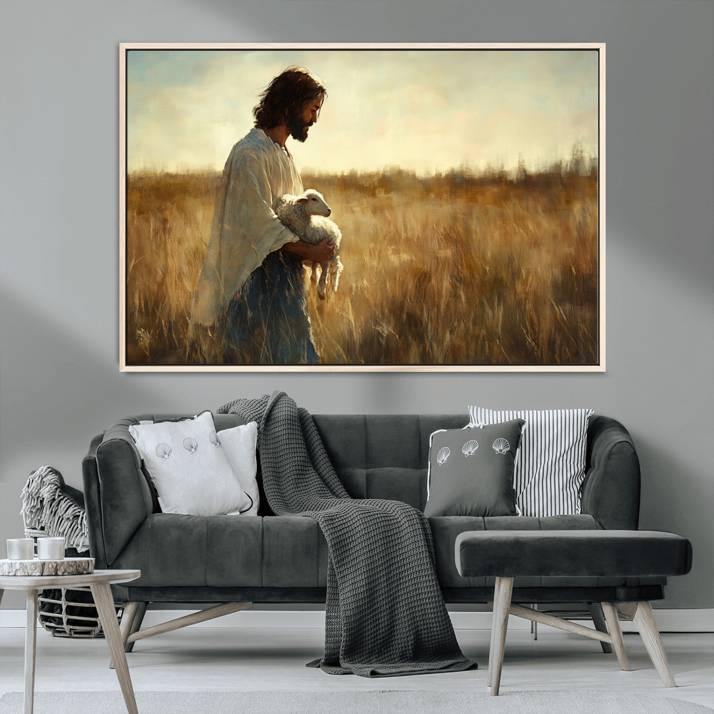 MGV-FC-36X24 - Jesus the Good Shepherd Wall Art Canvas Print - Inspirational Christian Religious Print for Prayer