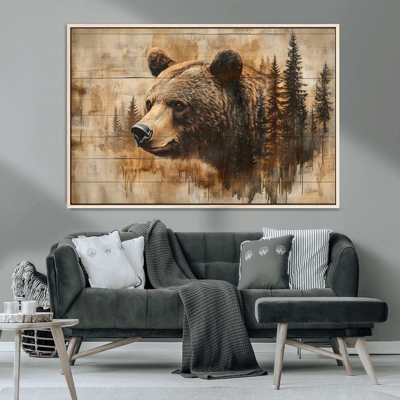 MGV-FC-36X24 - Rustic Grizzly Bear Wall Art, Abstract Grizzly 399 Bear Wall Art Canvas Print - Woodland Wildlife