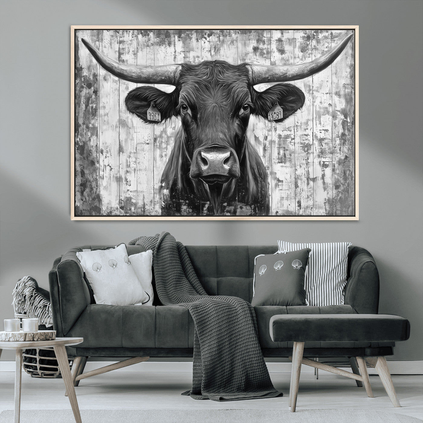 MGV-FC-36X24 - Abstract Longhorn Bull Wall Art Canvas Print - Rustic Texas Western Cow Artwork