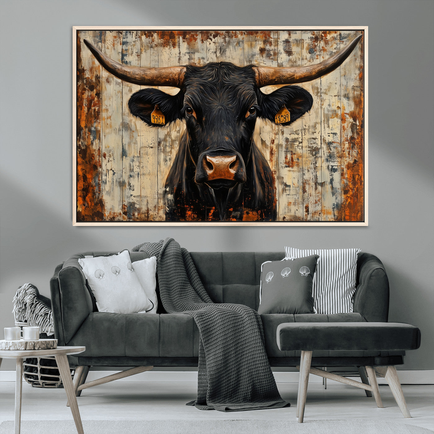 MGV-FC-36X24 - Rustic Texas Artwork Wall Art Canvas Print - Abstract Cow Longhorn Bull Wall Art Canvas Print